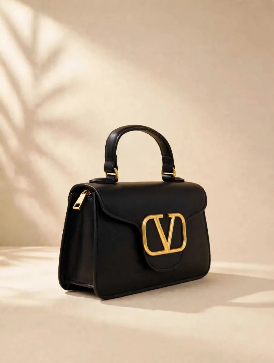 V-Logo Top Handle Sling Bag - Black