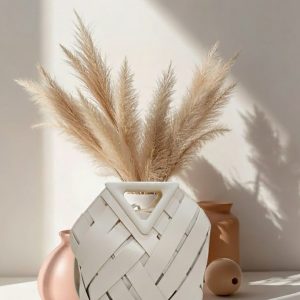 Cream woven triangle handle handbag for women – stylish basket design purse for casual and party use